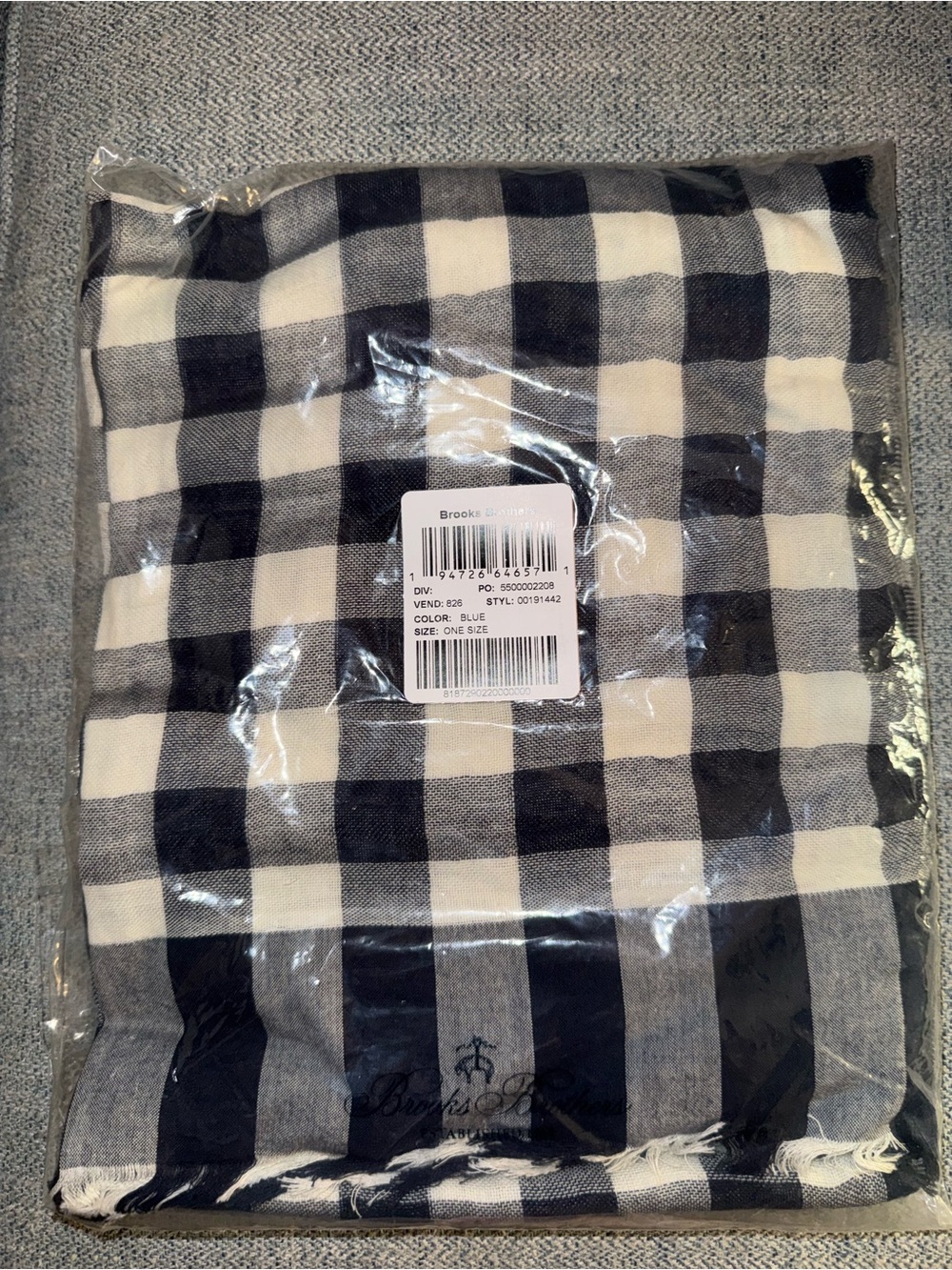NWT Blue & White Gingham 100% Cotton Scarf Made in Italy